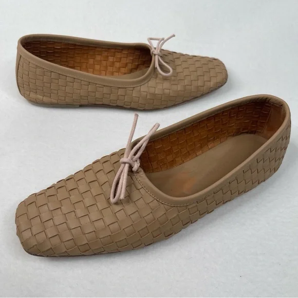 Freda Salvador Jada Square Toe Ballet Flats Woven Latte Size 9.5 - Picture 3 of 13